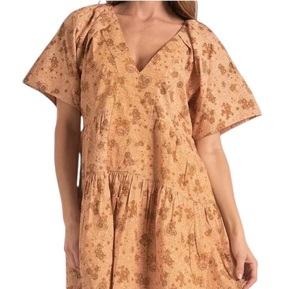 Elan Floral V Neck Cotton Mini Dress Boho Grandma Flowy NEW Size Medium - Picture 5 of 8